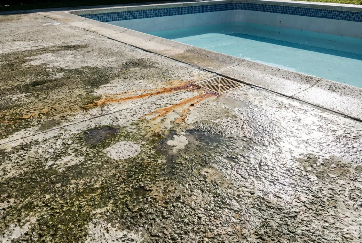 Pool deck power washing before
